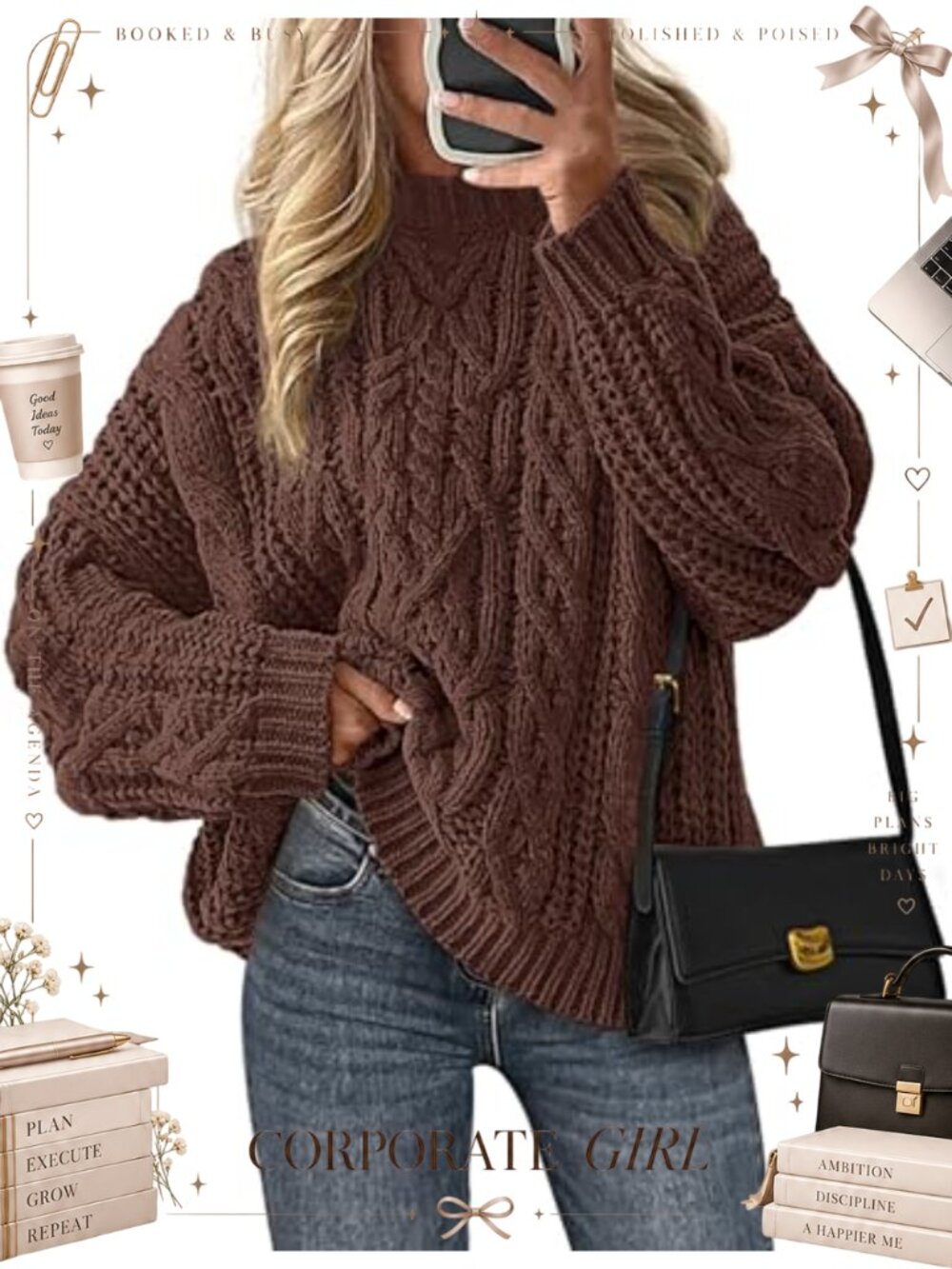 Oversized Chunky Cable Knit Pullover Sweater Crew Neck